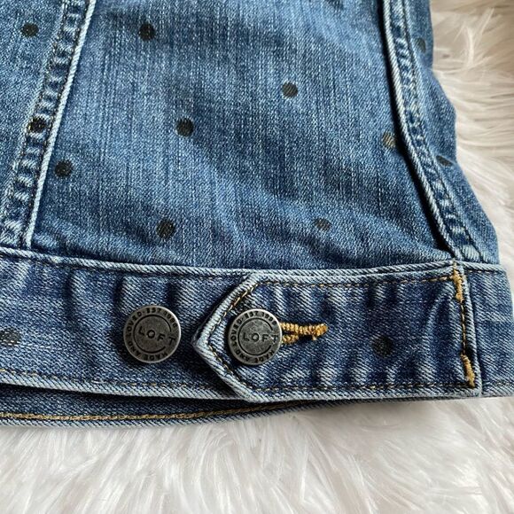 LOFT Polka Dot Jean Jacket Button Front Womens Size Medium - Picture 8 of 10